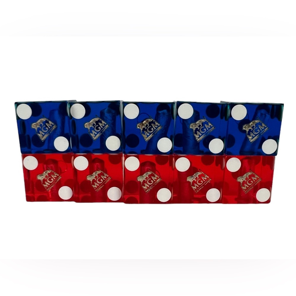 MGM Casino Dice Lot Of 10 Red Blue Cancelled Drilled Translucent Number Vintage